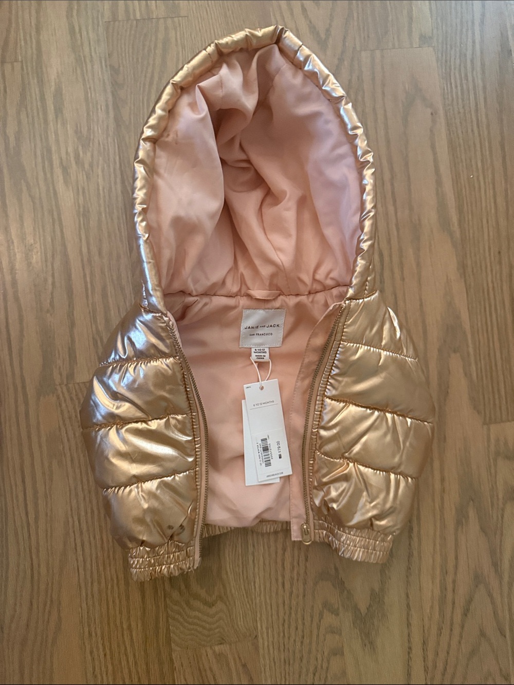 Janie and Jack Metallic Rose Gold Hooded Puffer Jacket
